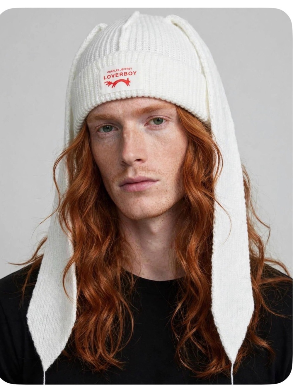 Unisex - Charles Jeffery Loverboy White Knit Hat with Long Ear Scarves